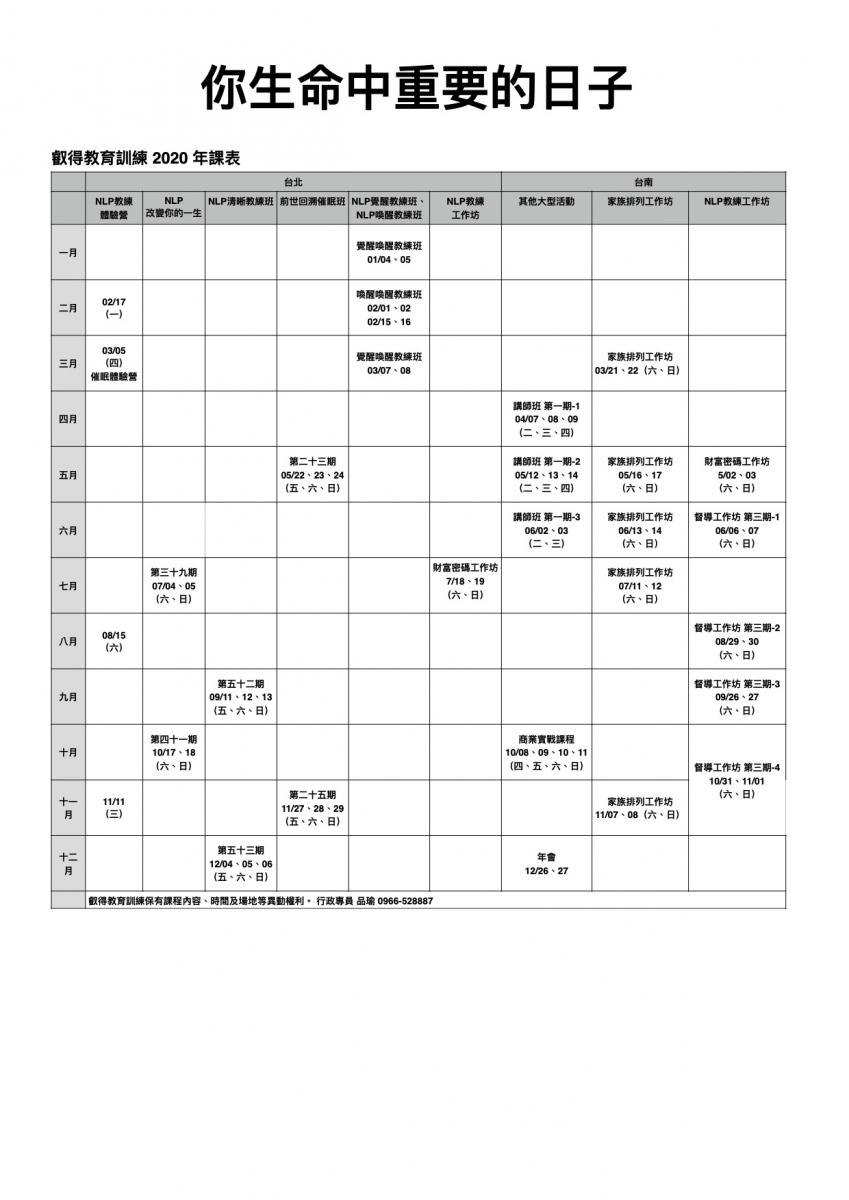 叡得教育訓練 2020 台南課程表